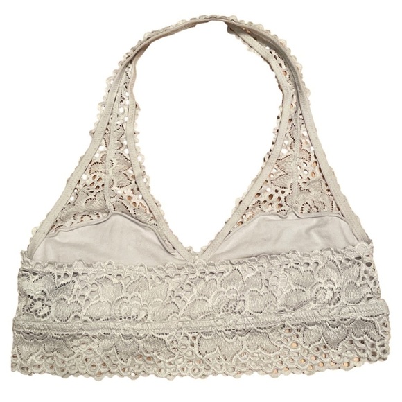AERIE Bralette Silver Lace Wireless No Padding Halter Size L - Picture 2 of 7